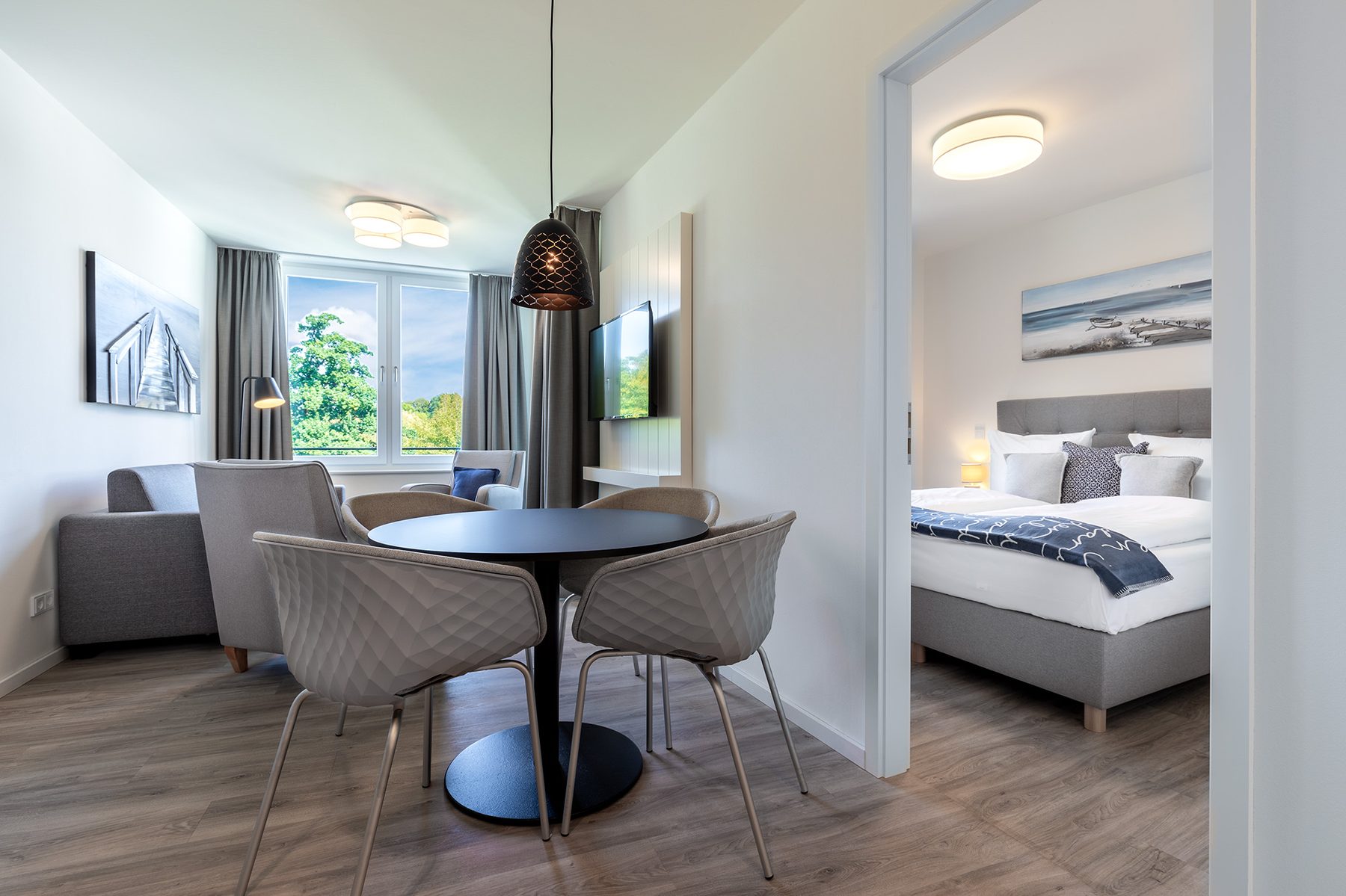 Wohnbereich der Ferienwohnung im Godewindpark Travemünde
