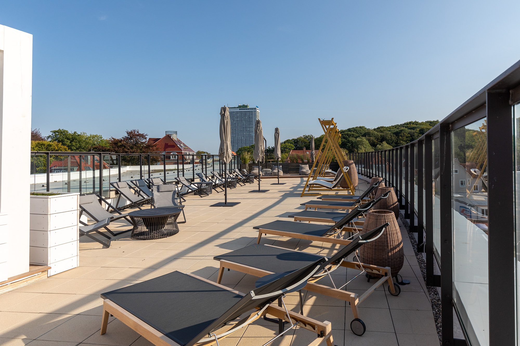 Sonne auf der Dachterrasse im Godewindpark Travemünde